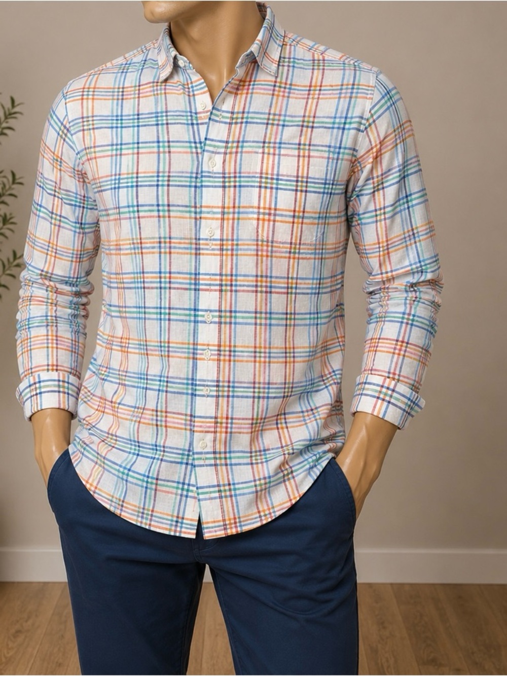 Tommy Bahama Barbados Linen Men's Multicolor Plaid Button-Down Shirt XL